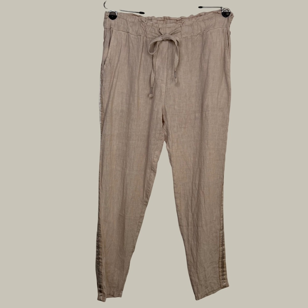 Venti6 Womens 100%‎ Linen Pants Beige Side Stripe Drawstring Made in Italy Small
